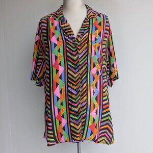 Vintage Galinda 100% Silk Retro Rainbow Button Down Shirt